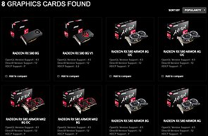 MSI Produkt-Portfolio an Radeon RX 580 Grafikkarten (US-Webseite)